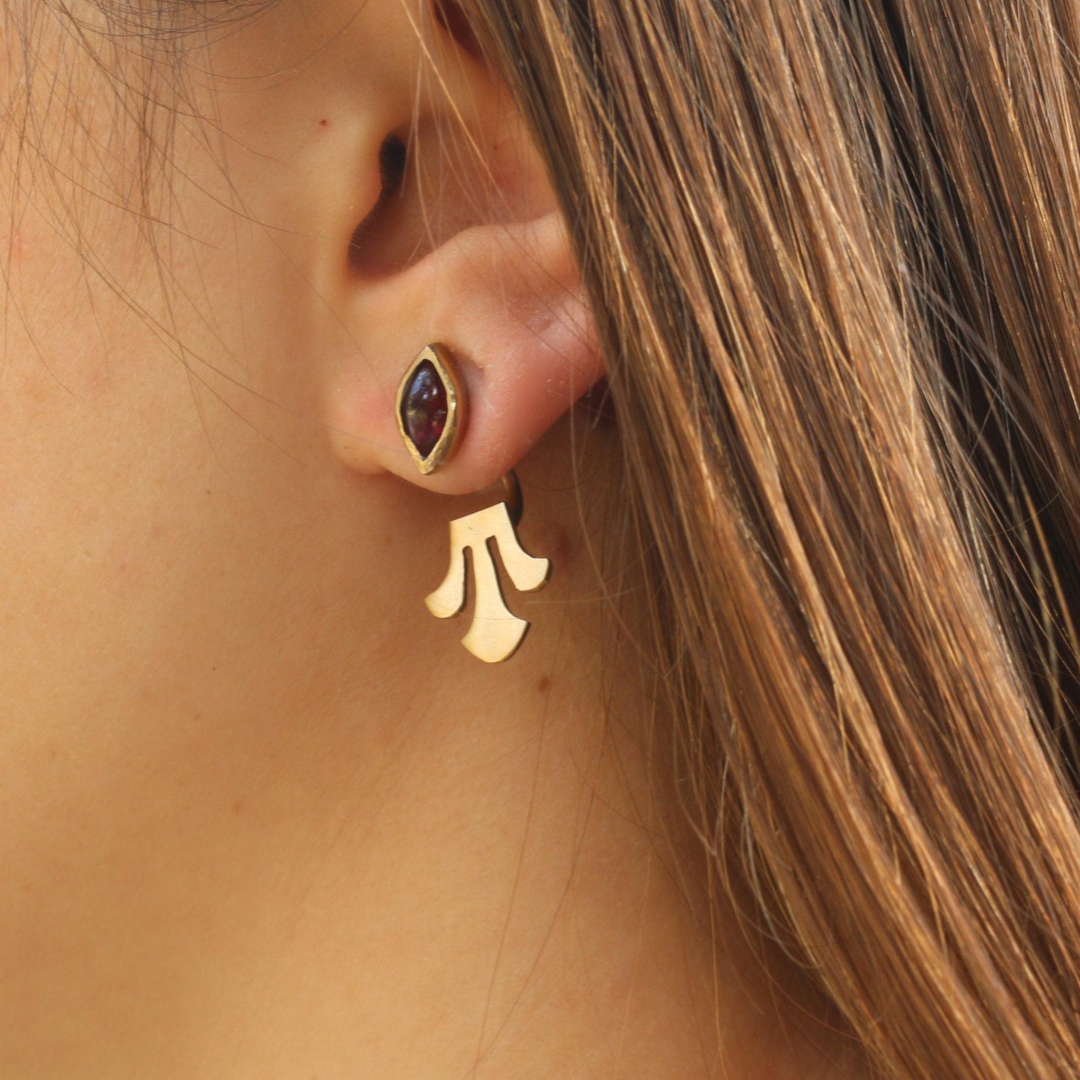 Garnet earrings in gold, Unique dainty earrings, January birthstone ear jacket, Elegant designer earrings, Front back earrings, Gift for her