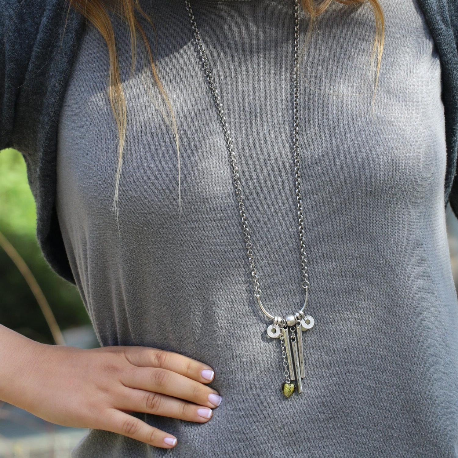 Charm Necklace,Silver Jewelry for Women,Silver Statement Necklace,Pendant Necklace,Boho Statement Necklace,Long Pendant Necklace
