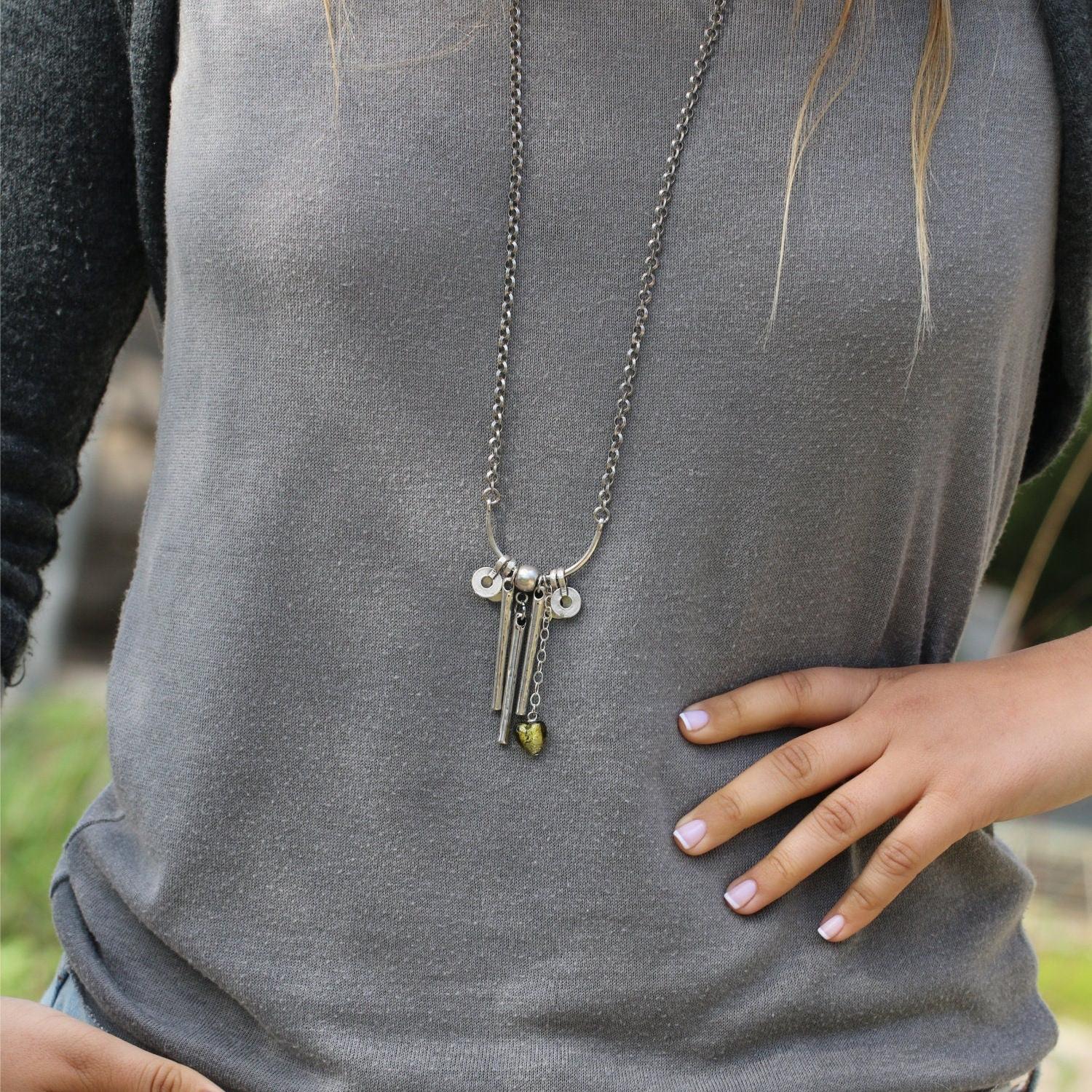 Charm Necklace,Silver Jewelry for Women,Silver Statement Necklace,Pendant Necklace,Boho Statement Necklace,Long Pendant Necklace