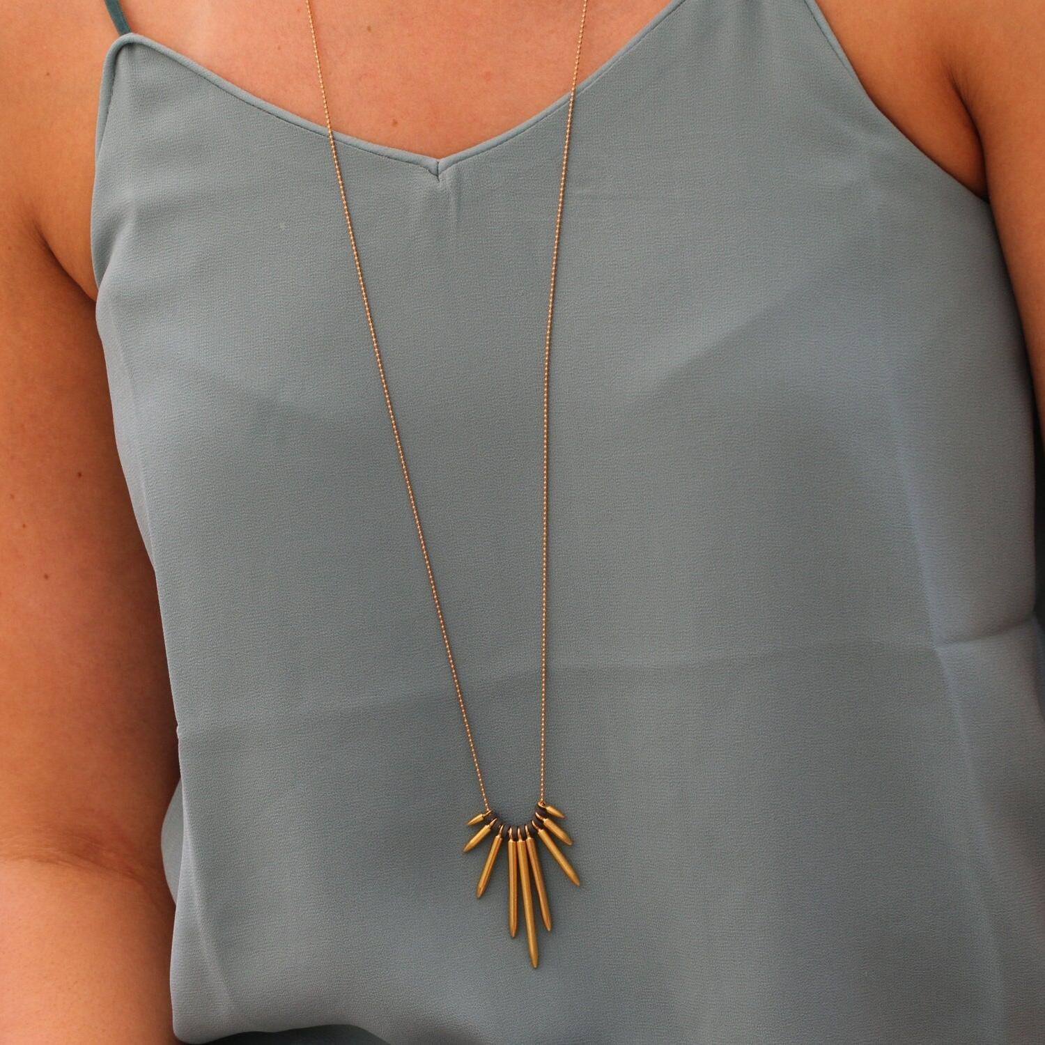 Spike Necklace,Long Gold Necklace,Gold Plated Necklace for Women,Edgy Necklace,Fashion Jewelry for Women,Gold Necklace,Statement Necklace