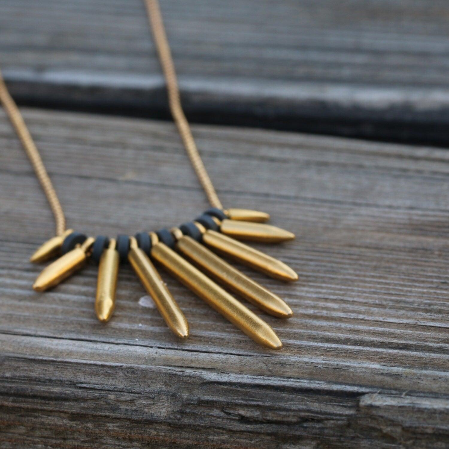 Spike Necklace,Long Gold Necklace,Gold Plated Necklace for Women,Edgy Necklace,Fashion Jewelry for Women,Gold Necklace,Statement Necklace