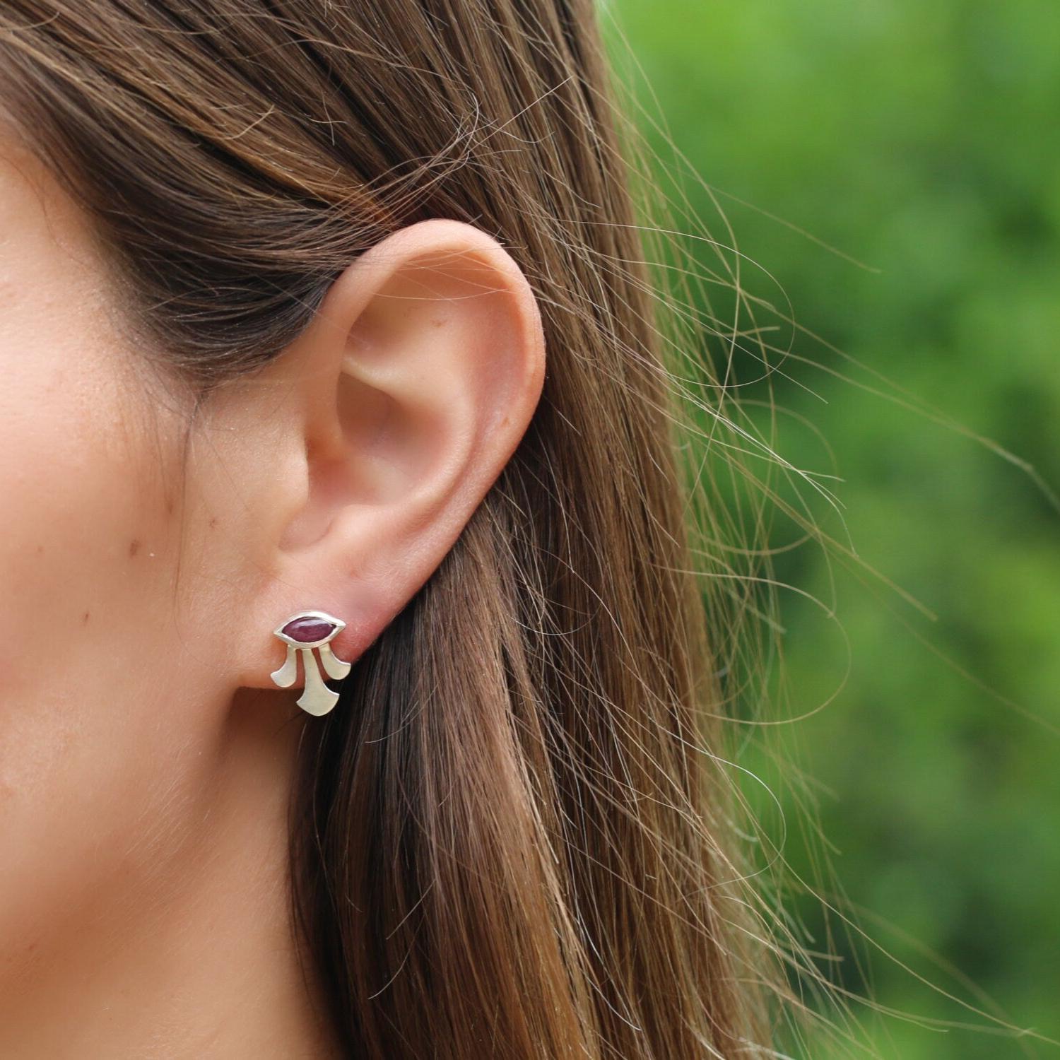 Sterling Silver Stud Earrings,Gypsy Earrings,Studs Earrings,925 Earrings for Women,Girls Jewelry,Ruby Stud Earrings,Boho Earrings