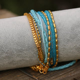 Beabebd wrap bracelet in turquoise and gold for women, Fashion boho bracelet Bohemian handmade jewelry, Crystal jewelry, Gift for her