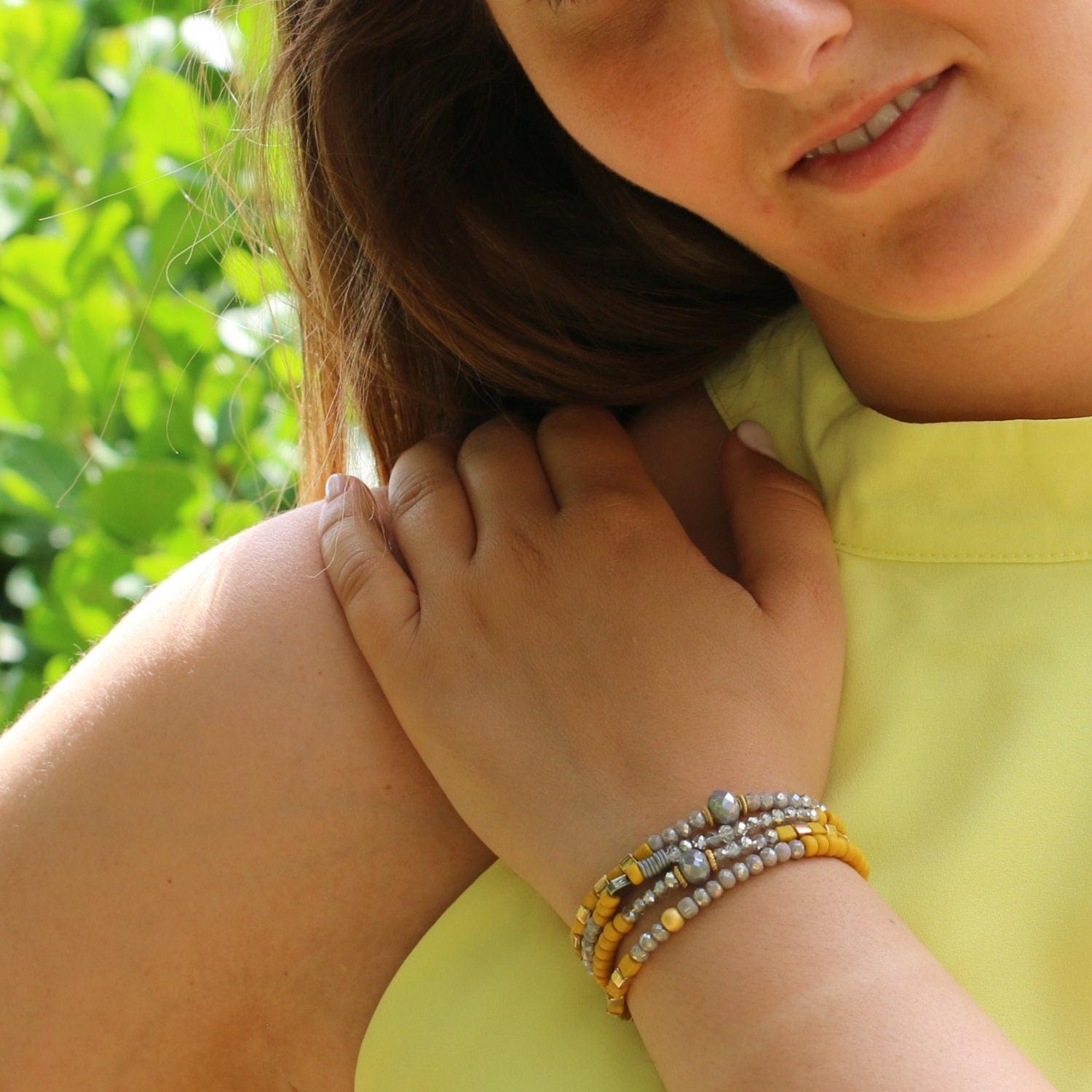 Wrap Bracelet,Yellow Bracelet,Beaded Bracelets for Women,Bead Bracelets,Handmade Bracelets,Layered Bracelets,Handmade Bracelets