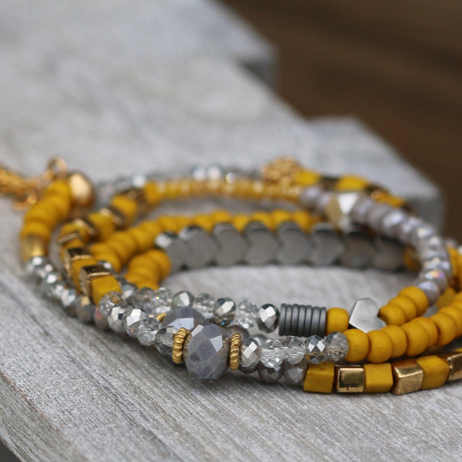 Wrap Bracelet,Yellow Bracelet,Beaded Bracelets for Women,Bead Bracelets,Handmade Bracelets,Layered Bracelets,Handmade Bracelets
