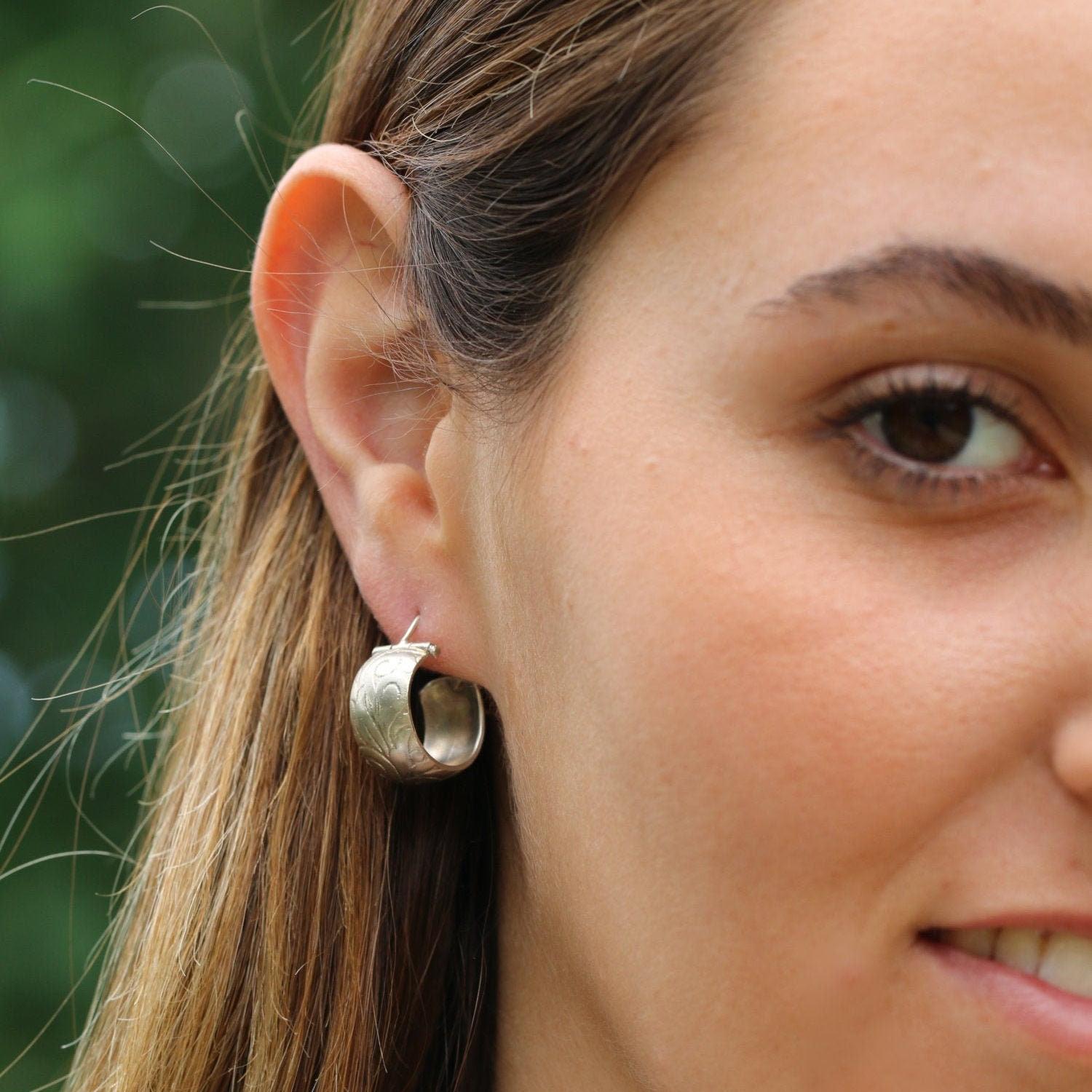 Sterling Silver Hoop Earrings,Chunky Earrings,Boho Earrings Hoops,Fashion Earrings,925 Jewelry,Handmade Jewelry for Women,Women Jewelry