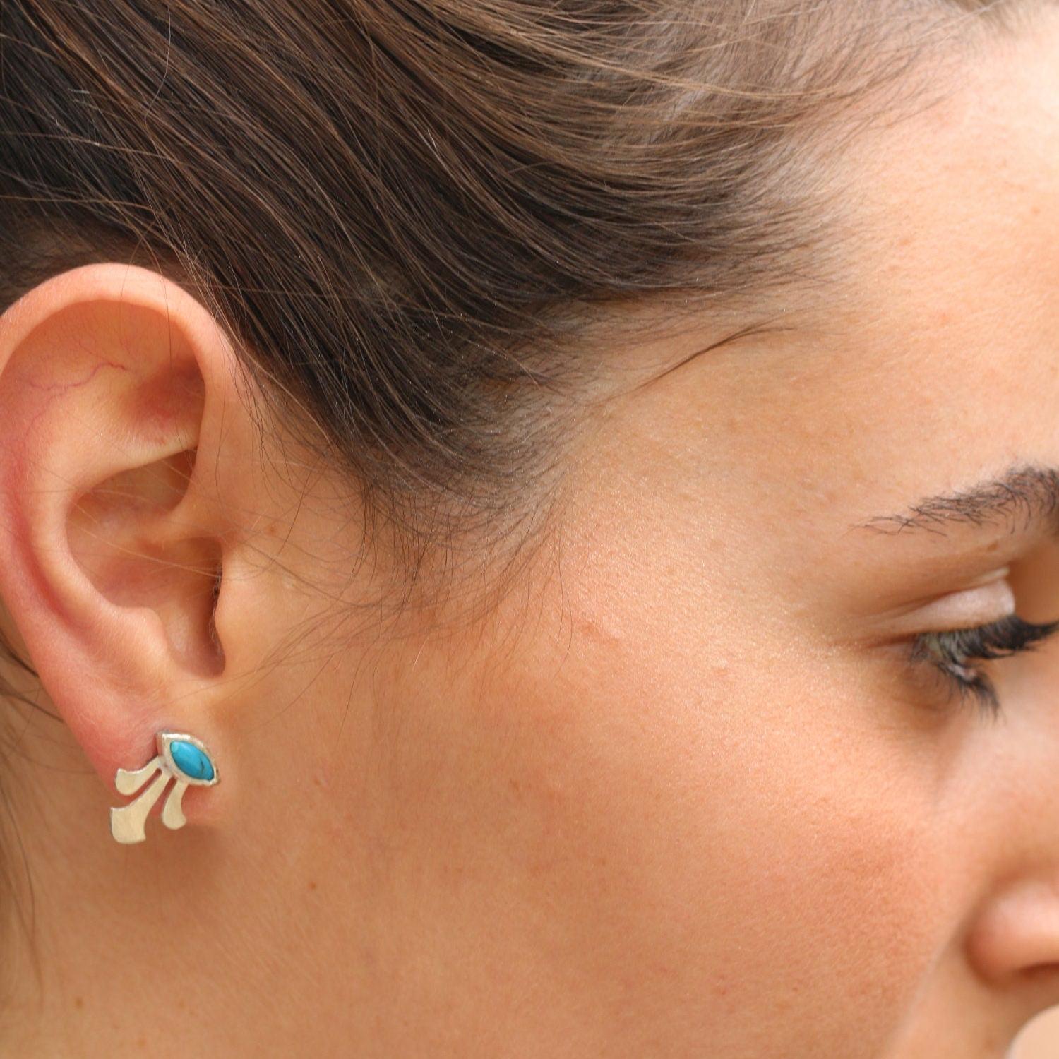 Unique turquoise earrings, Small 925 silver stud earrings, December birthstone jewelry, Bohemian gemstone earrings, Post earrings