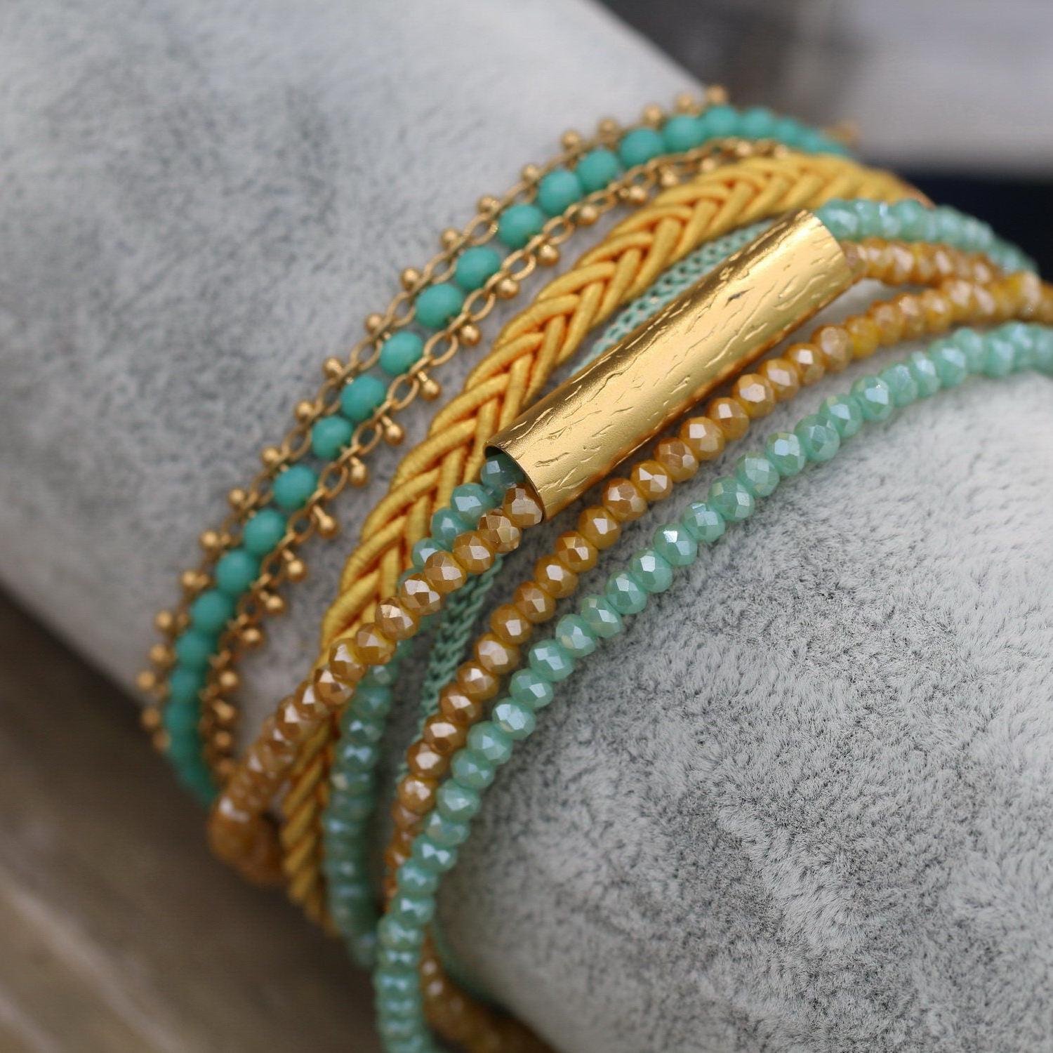 Bracelets for Women, Wrap Bracelet, Boho Bracelet, Beaded Bracelet, Turquoise Bracelet, Gold Bracelet, Bohemian Jewelry, Layered Bracelet