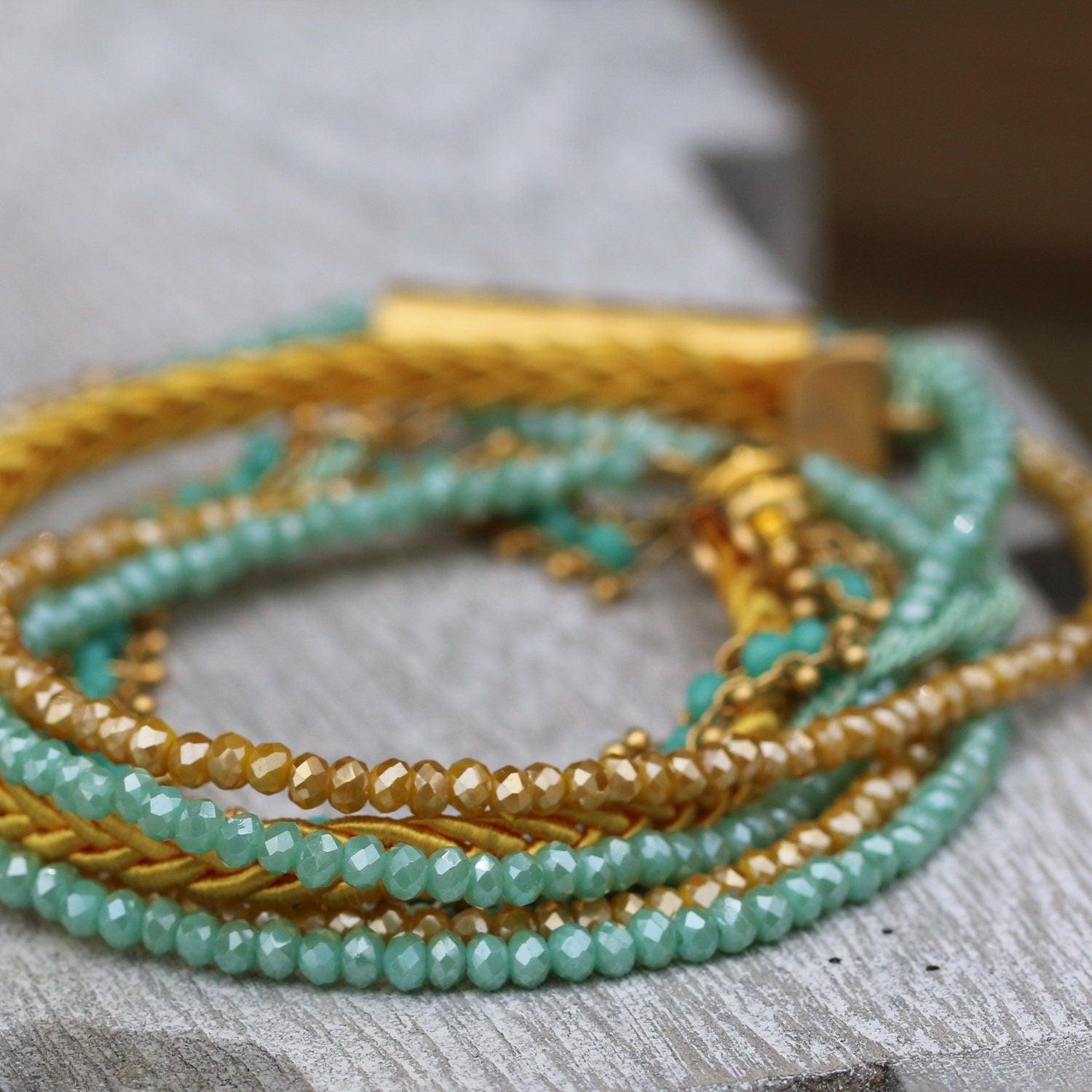 Bracelets for Women, Wrap Bracelet, Boho Bracelet, Beaded Bracelet, Turquoise Bracelet, Gold Bracelet, Bohemian Jewelry, Layered Bracelet