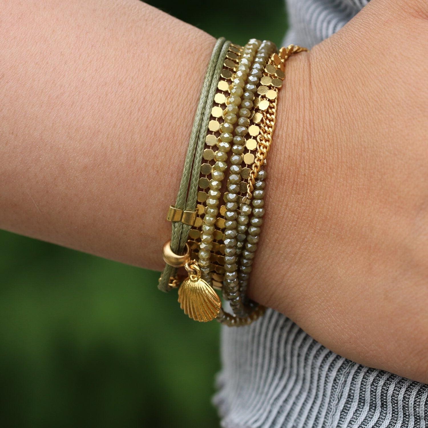 Wrap Bracelet for Women,Green Bracelet,Gold Bracelets for Women,Bohemian Jewelry,Boho Bracelets for Women,Handmade Jewelry,Gifts for Her