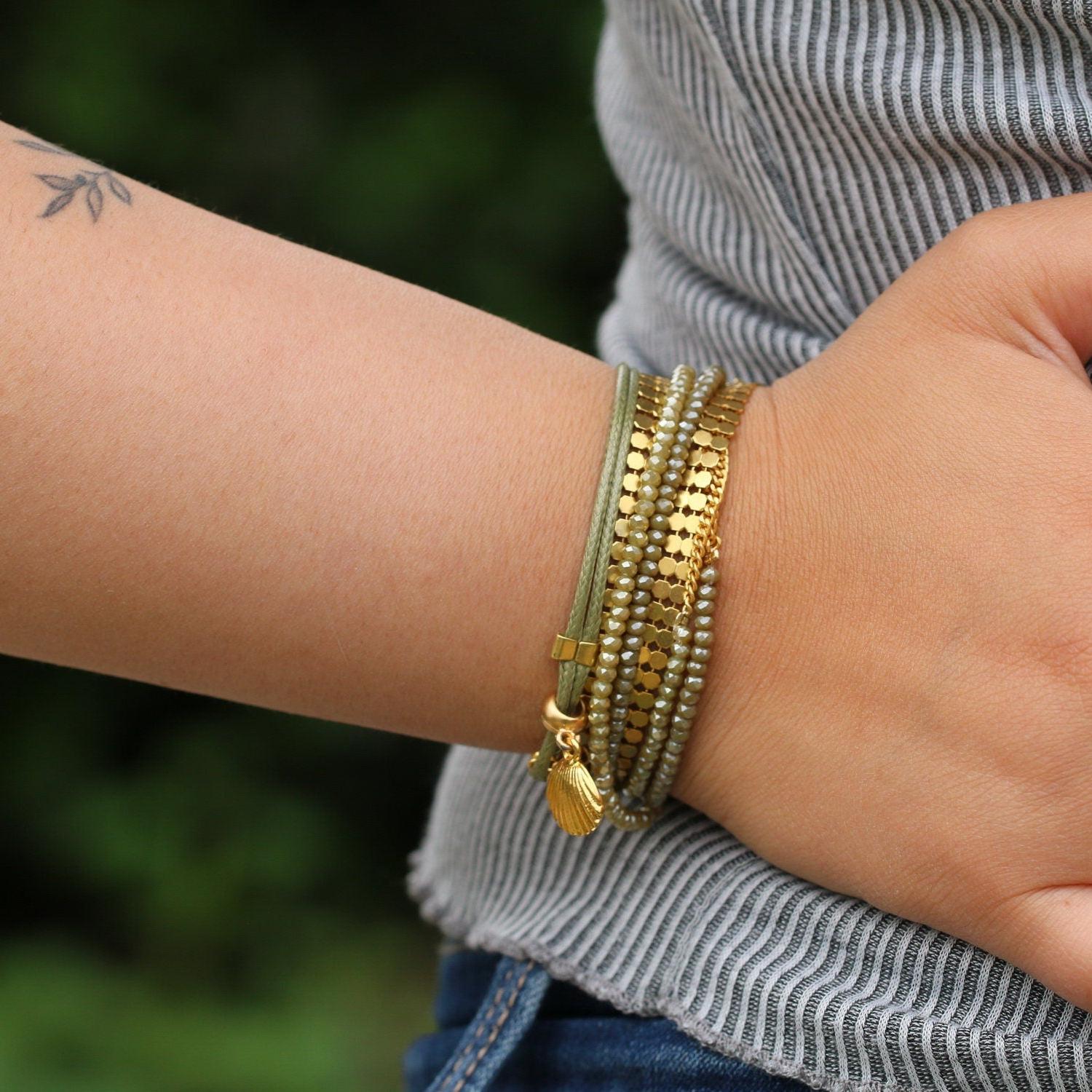 Wrap Bracelet for Women,Green Bracelet,Gold Bracelets for Women,Bohemian Jewelry,Boho Bracelets for Women,Handmade Jewelry,Gifts for Her