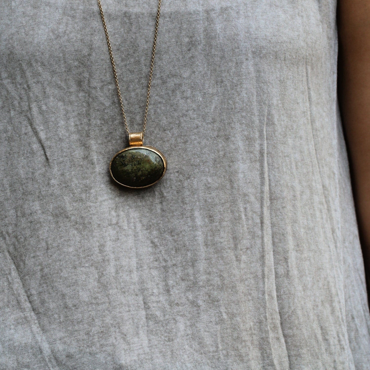 Long Necklace,Gold Statement Necklace,Unakite Necklace,Handmade Jewelry for Women,Gem Necklace,Pendant Necklace,Unakite Pendant