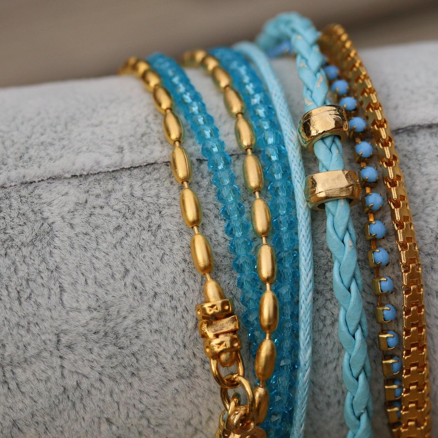 Beabebd wrap bracelet in turquoise and gold for women, Fashion boho bracelet Bohemian handmade jewelry, Crystal jewelry, Gift for her