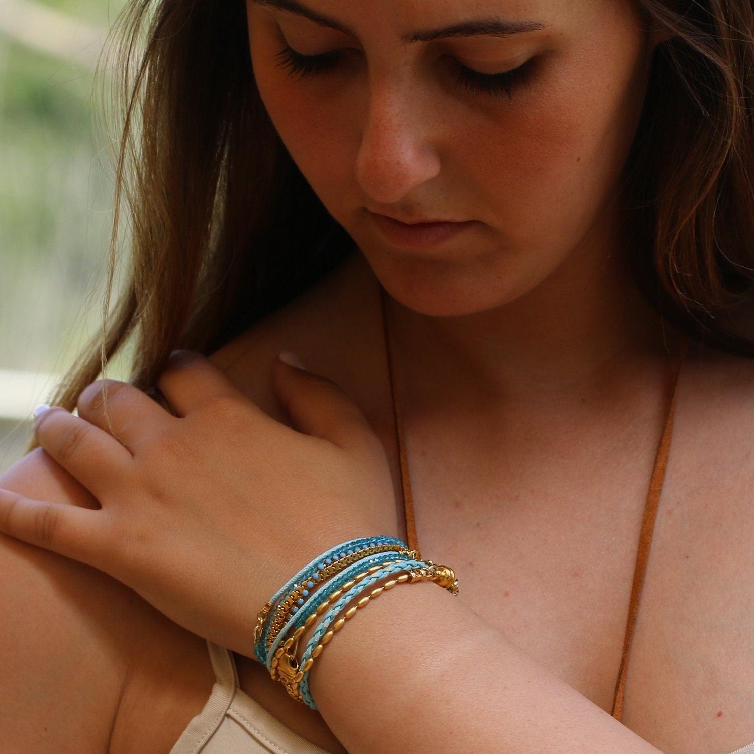 Beabebd wrap bracelet in turquoise and gold for women, Fashion boho bracelet Bohemian handmade jewelry, Crystal jewelry, Gift for her