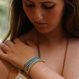 Beabebd wrap bracelet in turquoise and gold for women, Fashion boho bracelet Bohemian handmade jewelry, Crystal jewelry, Gift for her
