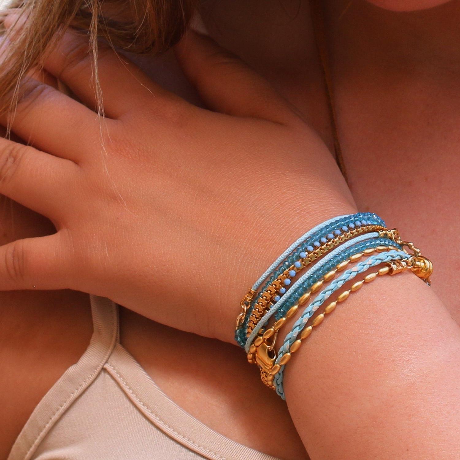 Beabebd wrap bracelet in turquoise and gold for women, Fashion boho bracelet Bohemian handmade jewelry, Crystal jewelry, Gift for her