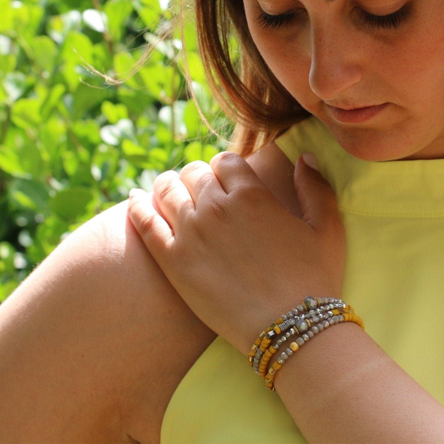 Wrap Bracelet,Yellow Bracelet,Beaded Bracelets for Women,Bead Bracelets,Handmade Bracelets,Layered Bracelets,Handmade Bracelets