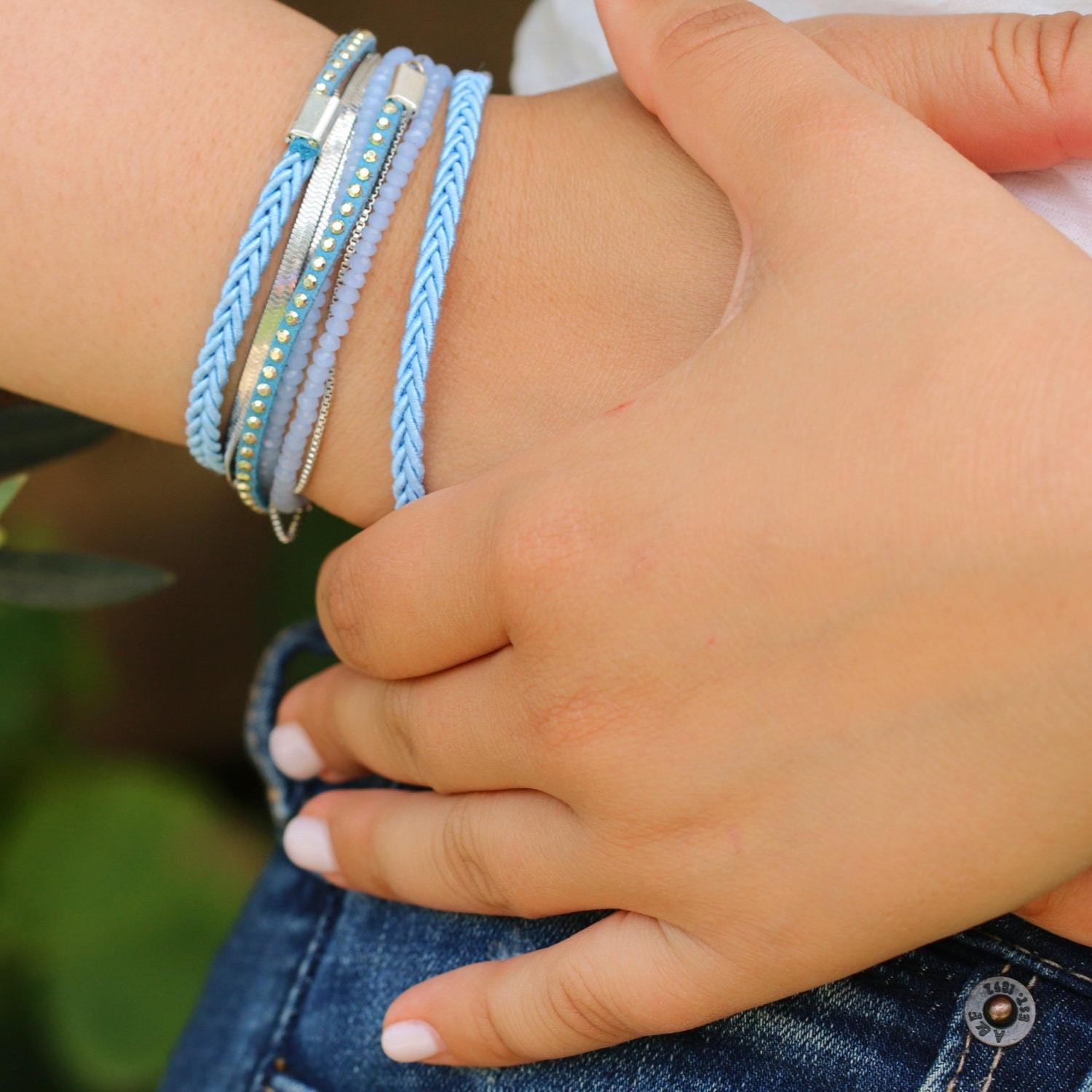 Bracelet Set, Blue Bracelet, Wrap Bracelet, Statement Bracelets for Women, Unique Jewelry, Silver Bracelet, Boho Jewelry, Statement Jewelry