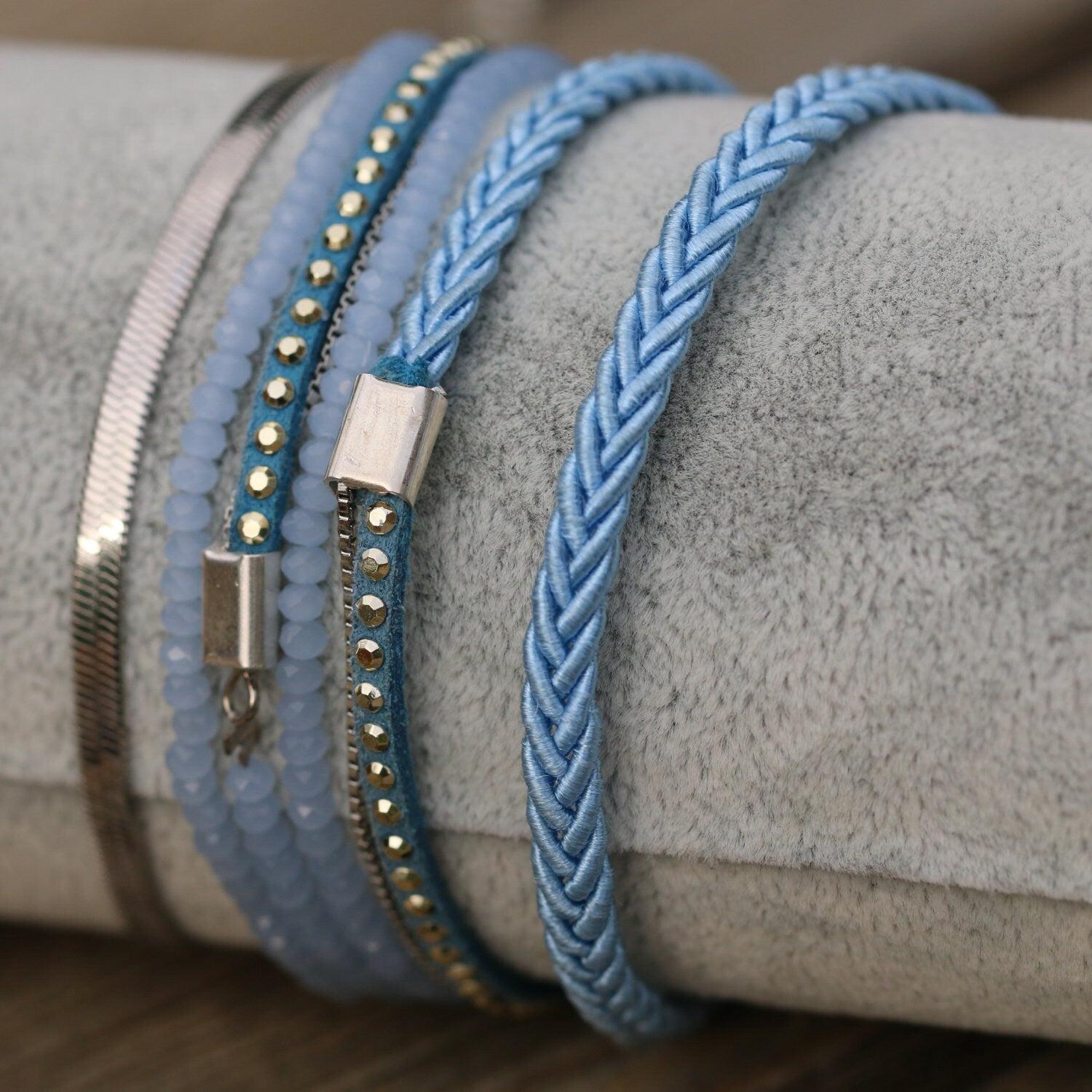 Bracelet Set, Blue Bracelet, Wrap Bracelet, Statement Bracelets for Women, Unique Jewelry, Silver Bracelet, Boho Jewelry, Statement Jewelry