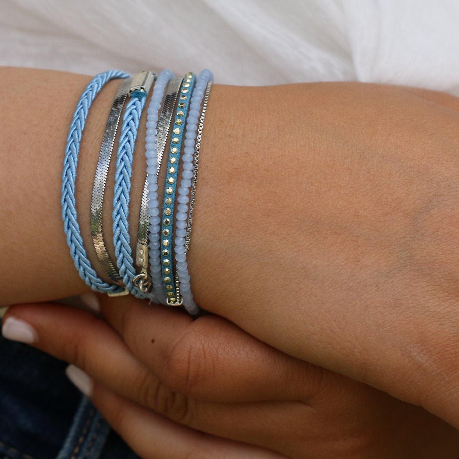 Bracelet Set, Blue Bracelet, Wrap Bracelet, Statement Bracelets for Women, Unique Jewelry, Silver Bracelet, Boho Jewelry, Statement Jewelry
