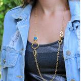 Gold Long Boho Necklaces For Woman / Blue Jade Necklace For A Woman / Long Necklace With A Blue Jade Pendant / Jade And Gold Pendant