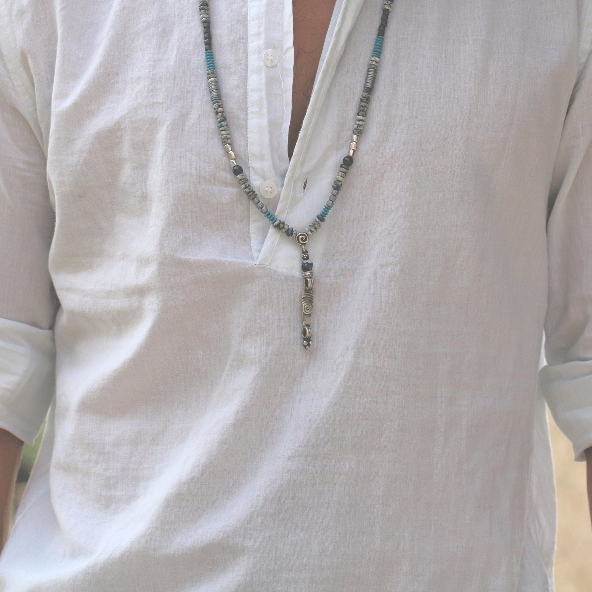 Turquoise Necklace,Mala Beads Necklace,Long Necklaces for Men,Handmade Necklace for Men,Boho Long Necklace,Men Jewelry,Mother's Day Gift