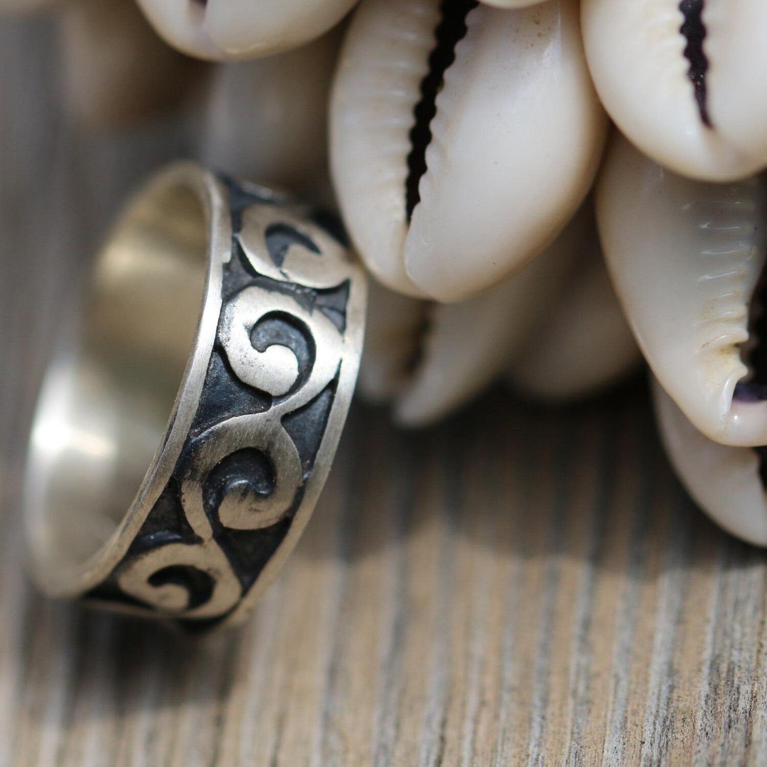 Sterling silver band ring, Unique boho wave ring, Handmade jewelry, Gift for her, Gift for him, Mens ring, Boyfriend gift