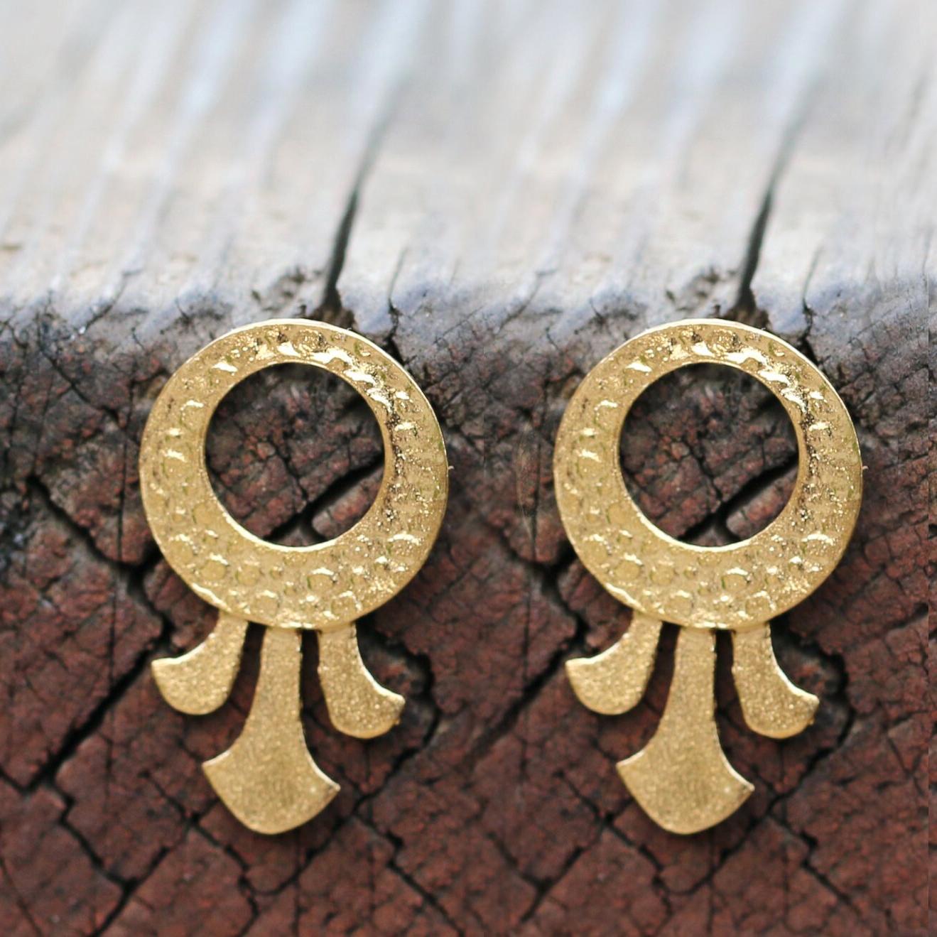 Handmade 14k Gold Hammered Lotus Earrings