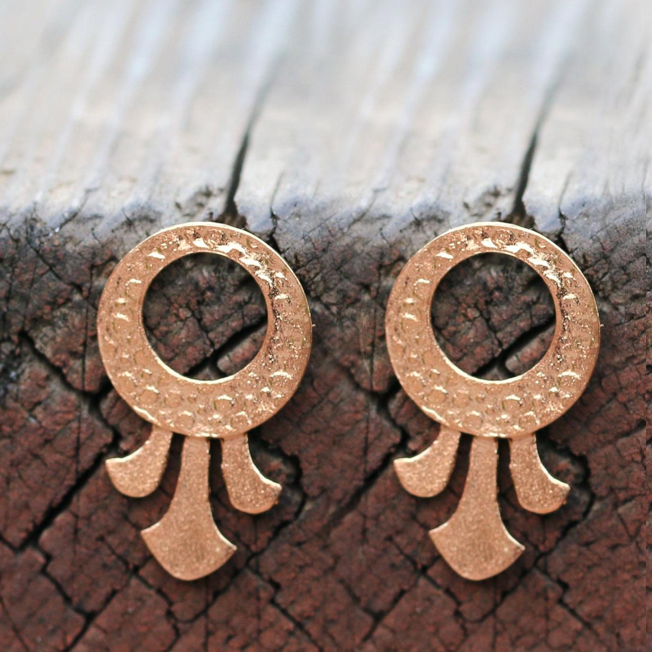 Handmade 14k Gold Hammered Lotus Earrings