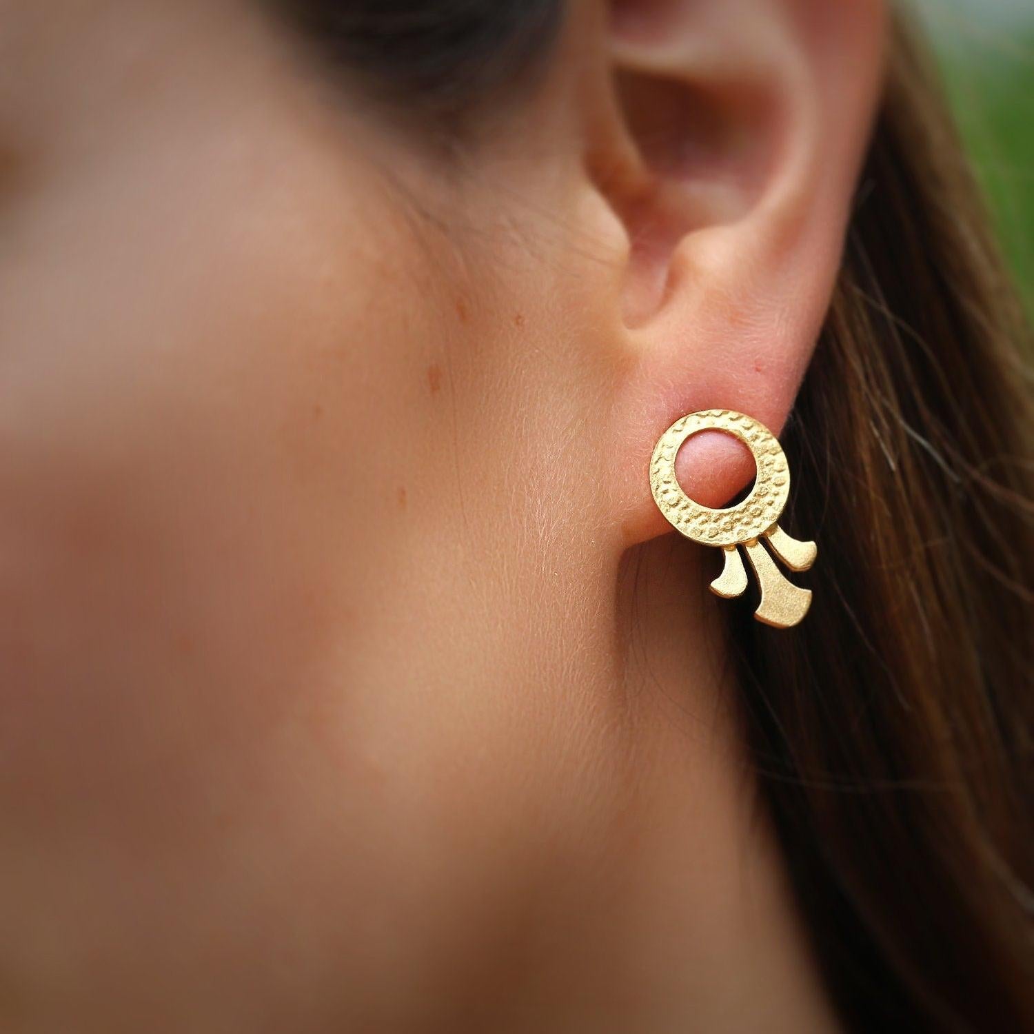 Handmade 14k Gold Hammered Lotus Earrings