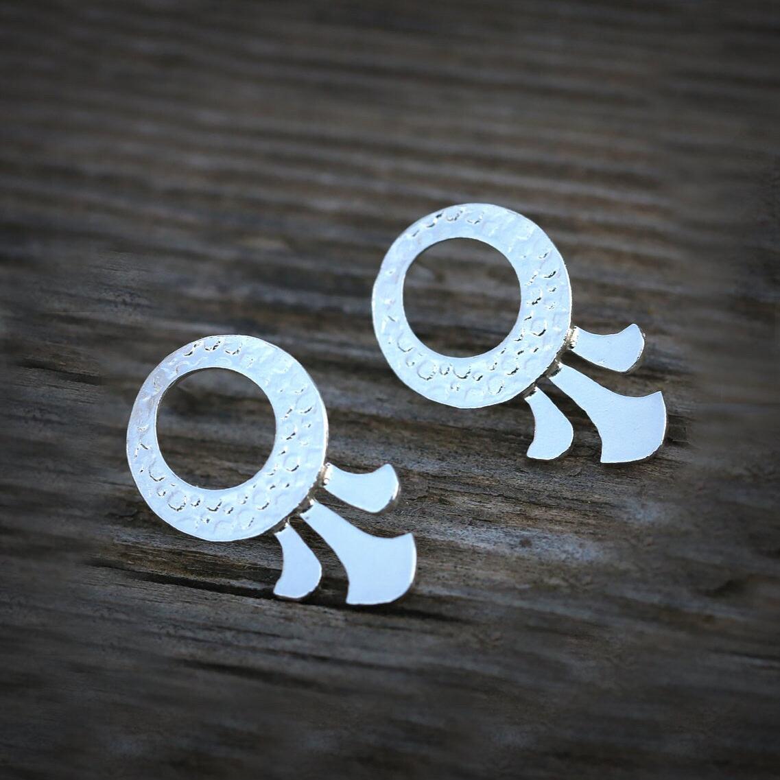 Small silver stud earrings, Boho everyday earrings, Unique bohemian jewelry, Circle post earrings, Handcrafted artisan jewelry for women