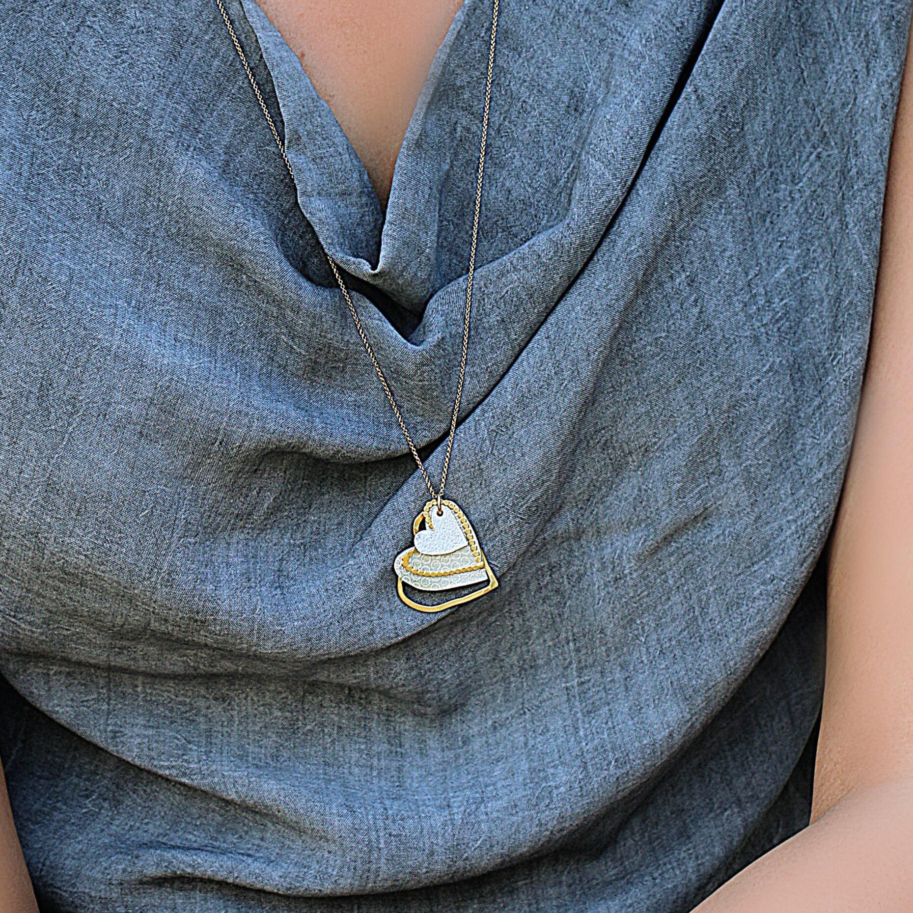 Heart necklace and ring Sets for Women, Jewelry Gift Set, Two Tone Necklace for Women, Heart Pendant Necklace, Valentines day Gift