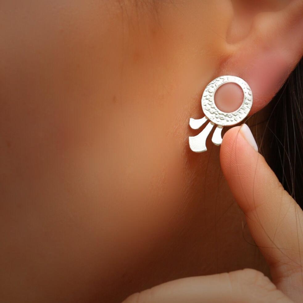 Small silver stud earrings, Boho everyday earrings, Unique bohemian jewelry, Circle post earrings, Handcrafted artisan jewelry for women