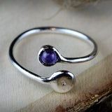 Handmade Amethyst Silver Ring - Adjustable Bypass Style, Amethyst Gemstone Meaning: Tranquility and Spirituality Crystal Necklace