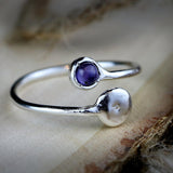 Handmade Amethyst Silver Ring - Adjustable Bypass Style, Amethyst Gemstone Meaning: Tranquility and Spirituality Crystal Necklace