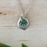 Silver Leaf And Emerald Necklace,Silver Short Pendant Leaf Necklace,Leaf Necklace For Women, Necklace For Girls,Bat Mitzvah Gift,Birth Stone
