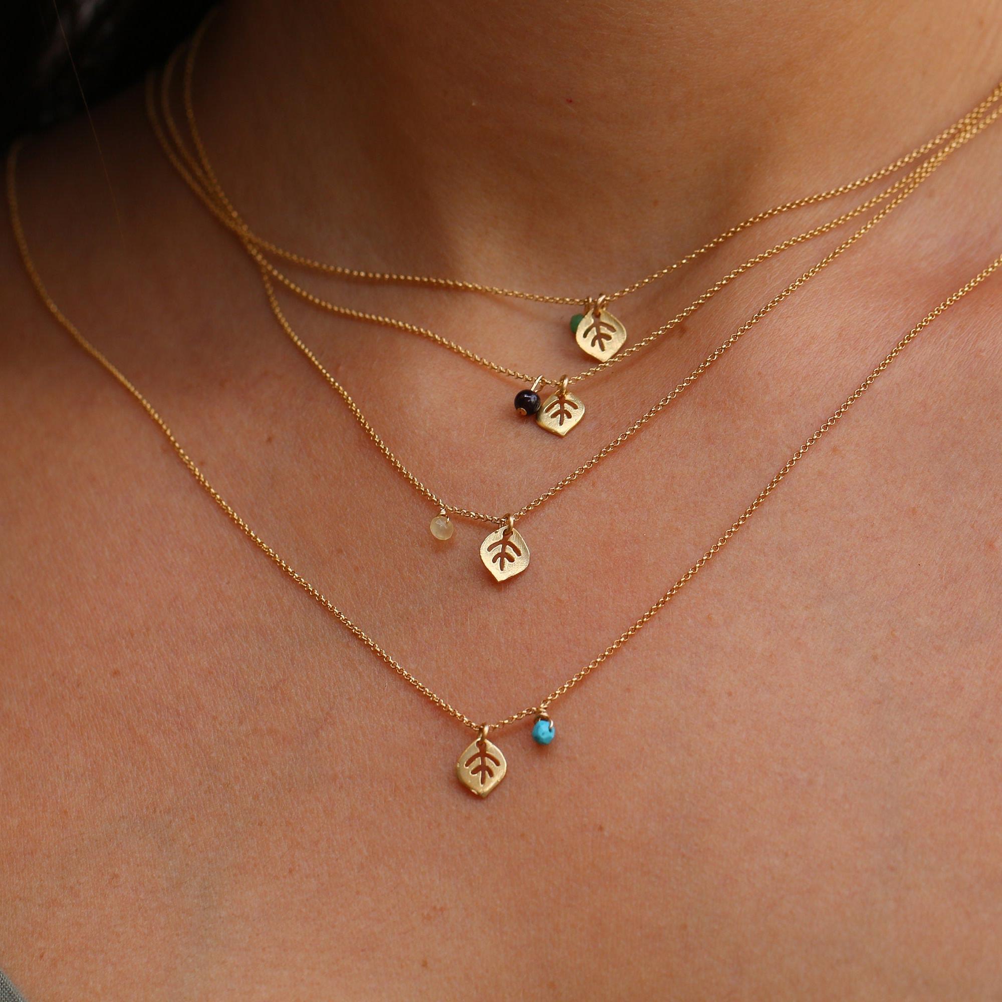 Silver Leaf And Emerald Necklace,Silver Short Pendant Leaf Necklace,Leaf Necklace For Women, Necklace For Girls,Bat Mitzvah Gift,Birth Stone