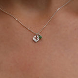 Silver Leaf And Emerald Necklace,Silver Short Pendant Leaf Necklace,Leaf Necklace For Women, Necklace For Girls,Bat Mitzvah Gift,Birth Stone