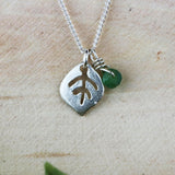 Silver Leaf And Emerald Necklace,Silver Short Pendant Leaf Necklace,Leaf Necklace For Women, Necklace For Girls,Bat Mitzvah Gift,Birth Stone