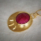 Ruby Birthstone Necklace • Gold Pendant Necklace • Long Necklace for Women • Custom Necklac• Gold Necklaces for Women • Birthstone Jewelry