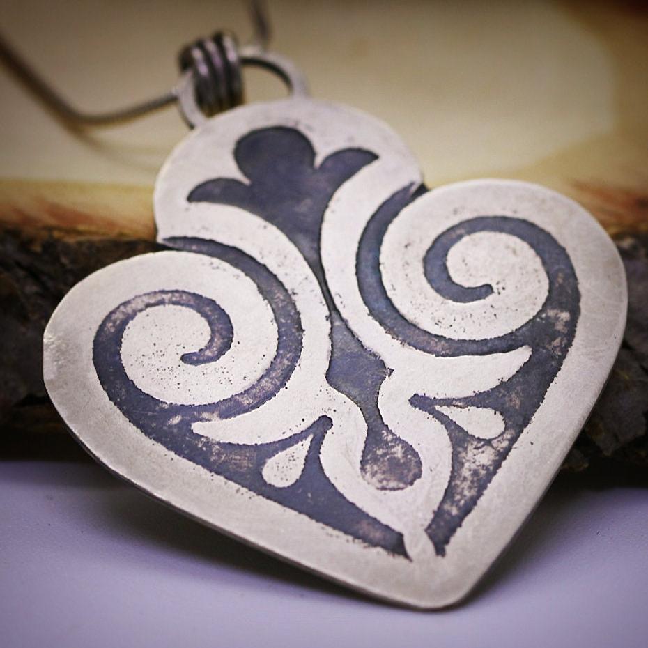 Silver Pendant Necklace,Heart Necklace,Silver Jewelry for Women,Silver Necklace,Long Necklace,Boho Necklace,Boho Statement Necklace