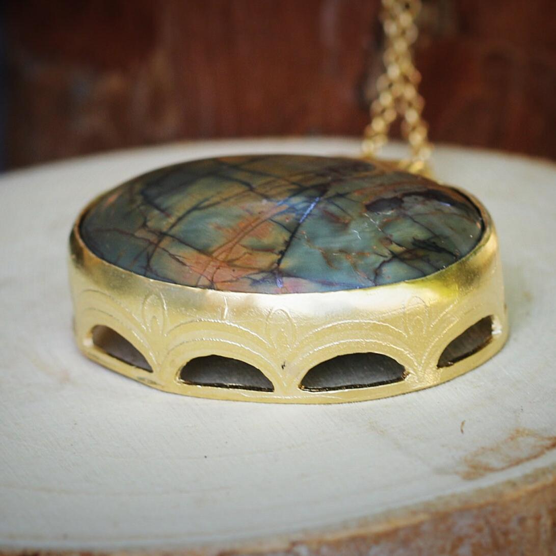 Jasper necklace for women, Bohemian pendant necklace, Statement gemstone necklace, Bohemian jewelry, Stone pendant unique long necklace