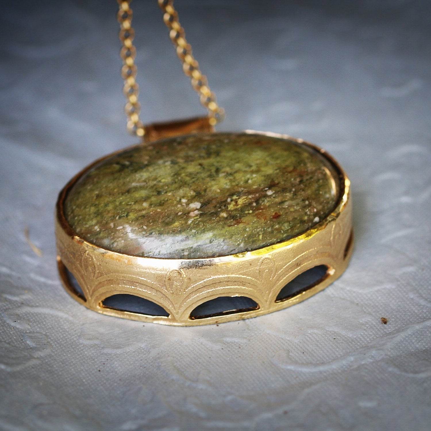 Long Necklace,Gold Statement Necklace,Unakite Necklace,Handmade Jewelry for Women,Gem Necklace,Pendant Necklace,Unakite Pendant