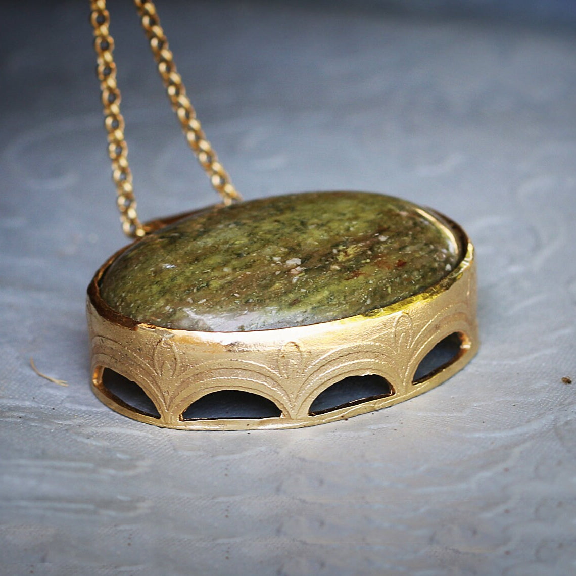 Long Necklace,Gold Statement Necklace,Unakite Necklace,Handmade Jewelry for Women,Gem Necklace,Pendant Necklace,Unakite Pendant