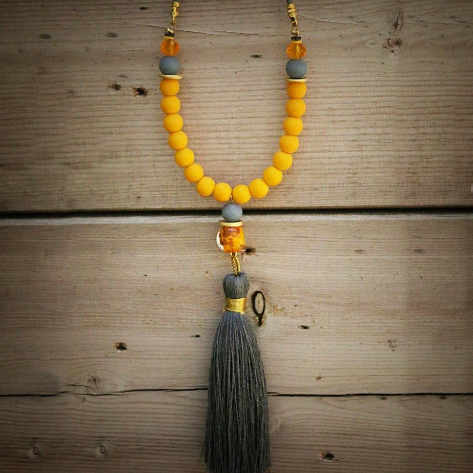 Tassel Necklaces for Women,Long Necklace,Yellow Necklace,Boho Necklaces for Women,Statement Necklace,Beaded Necklace,Boho Jewelry