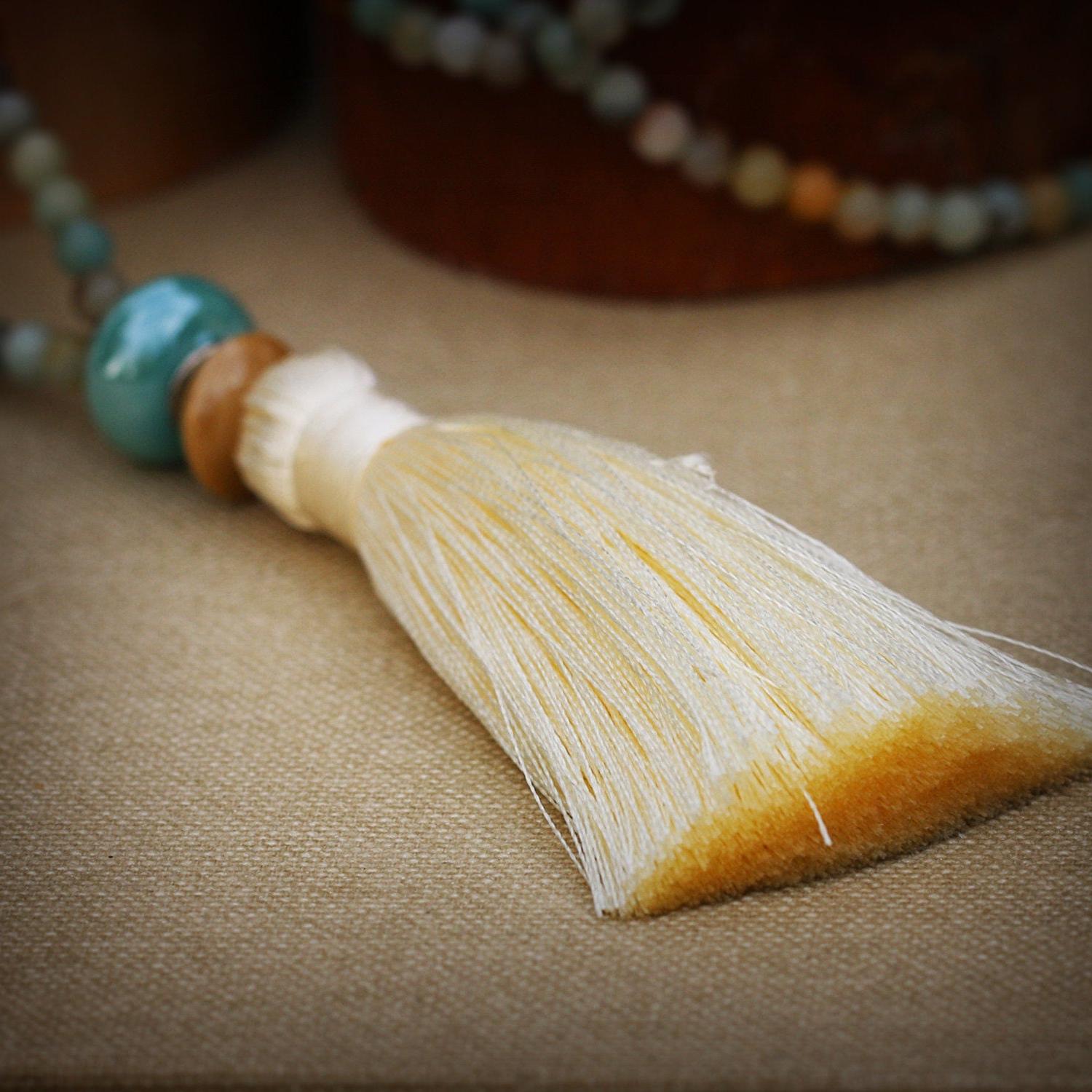 Amazonite Mala Necklace • Long Beaded Tassel Necklace • Multicolor Gemstone Meditation Jewelry • Mother's Day Gift
