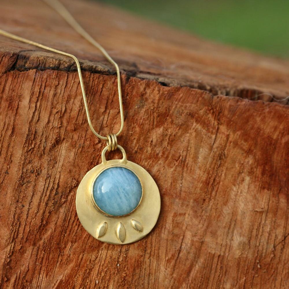 Aquamarine Birthstone Pendant Necklace • Gold Round Pendant Necklace • Statement Necklace • Large Lotus Necklace • March Gift For Her.