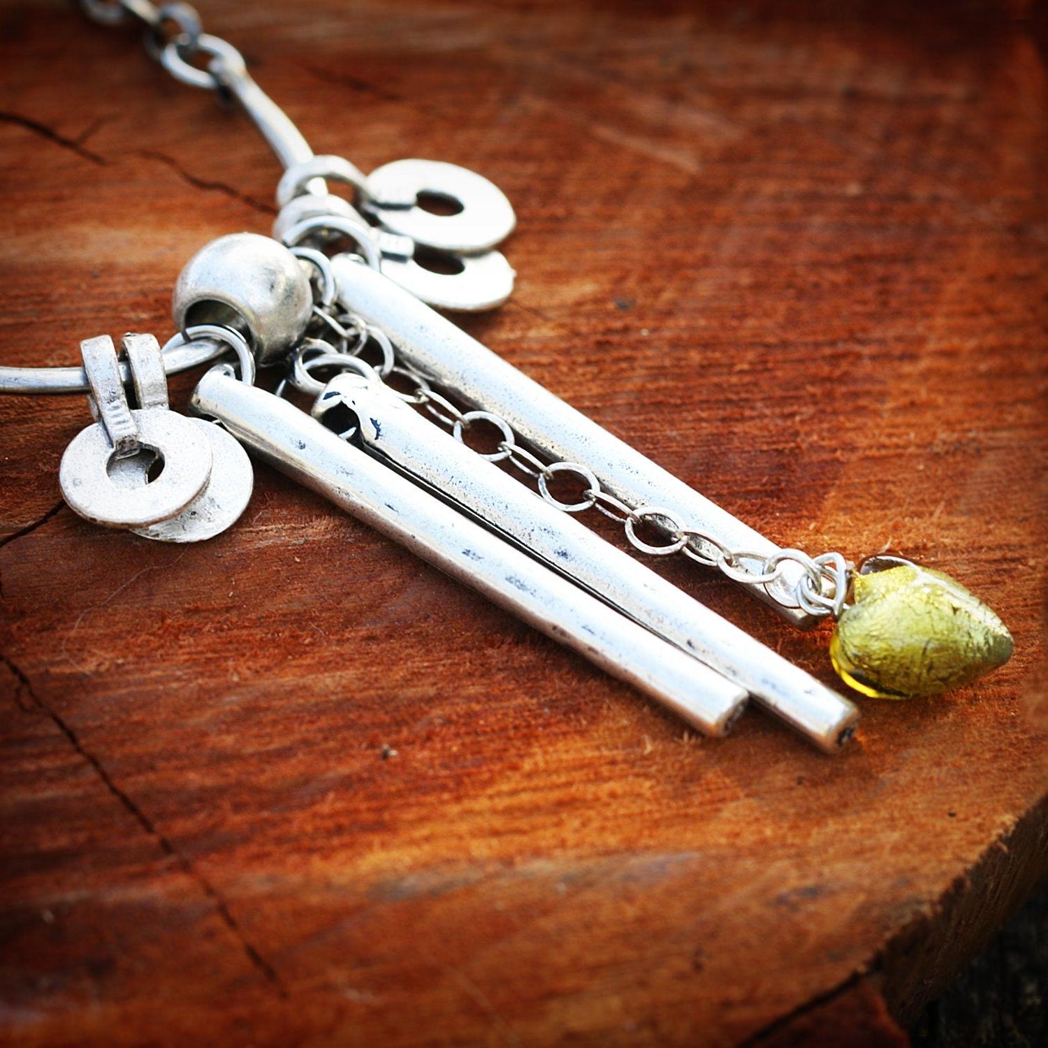 Charm Necklace,Silver Jewelry for Women,Silver Statement Necklace,Pendant Necklace,Boho Statement Necklace,Long Pendant Necklace