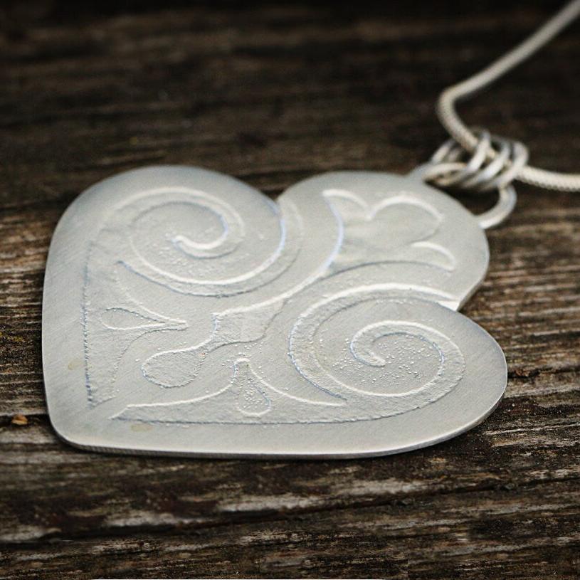 Silver heart pendant necklace for women, Personalized gift for her, Long boho necklace, Handmade jewelry, Bohemian jewelry, Birthday gift