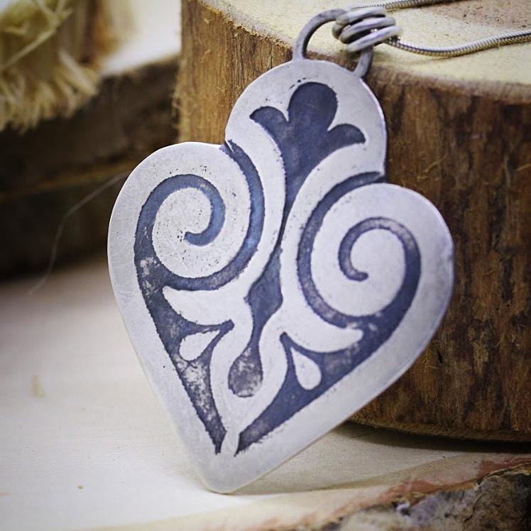 Silver Pendant Necklace,Heart Necklace,Silver Jewelry for Women,Silver Necklace,Long Necklace,Boho Necklace,Boho Statement Necklace